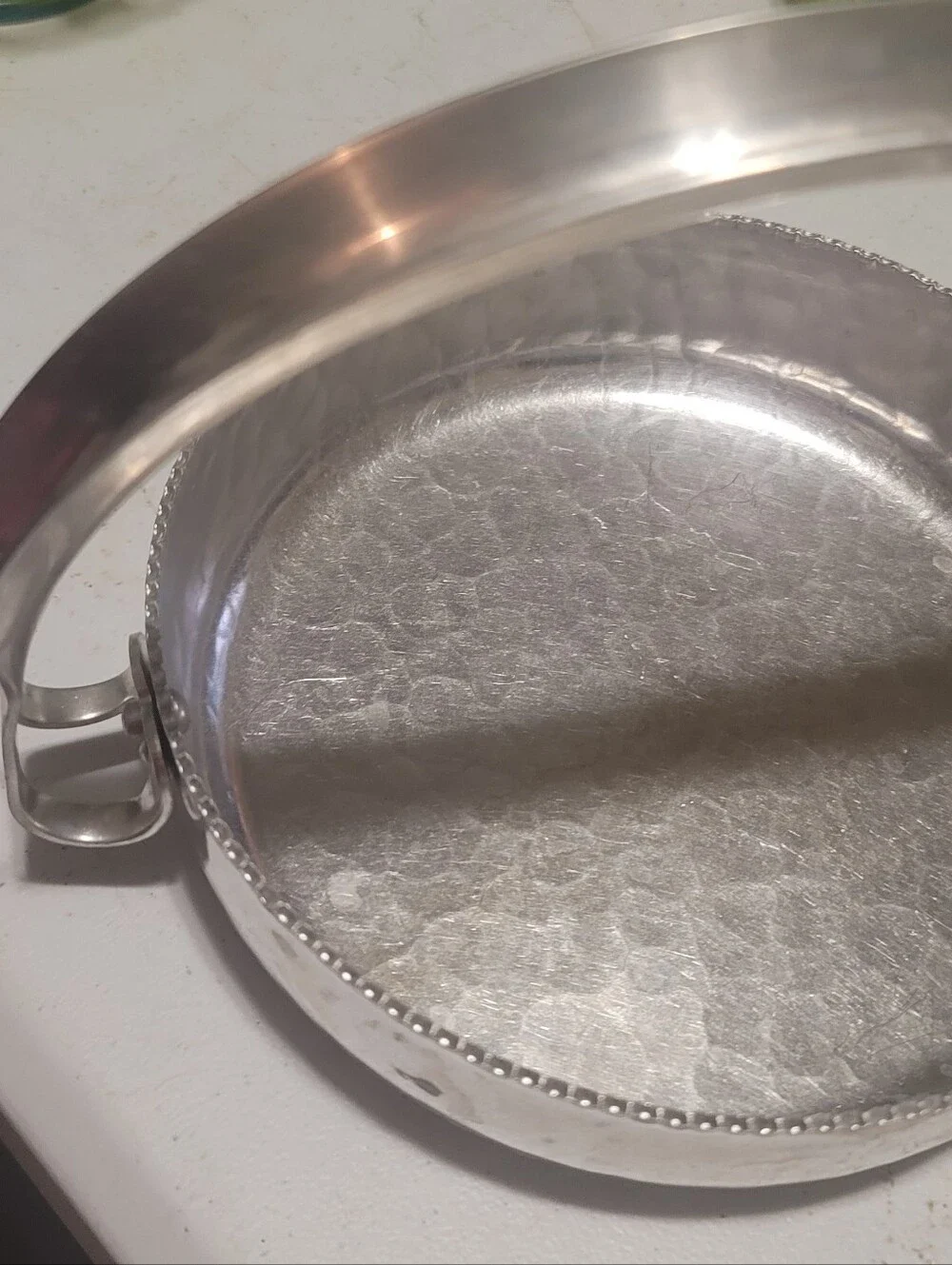Vintage Wild Rose F1003 Hammered Aluminum Candy Dish w/ Bale Handle/ Bridal